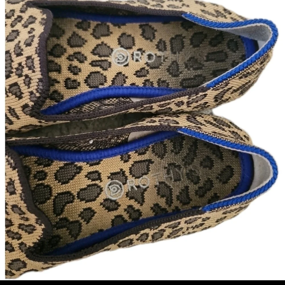 Rothy's Kids Leopard Slip-On Flats with Blue Trim
